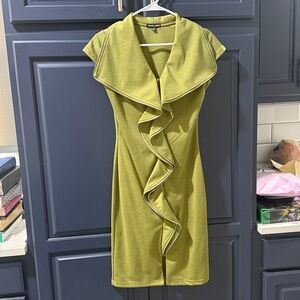 Samuel Dong Dress Womens Green Ruffle Small